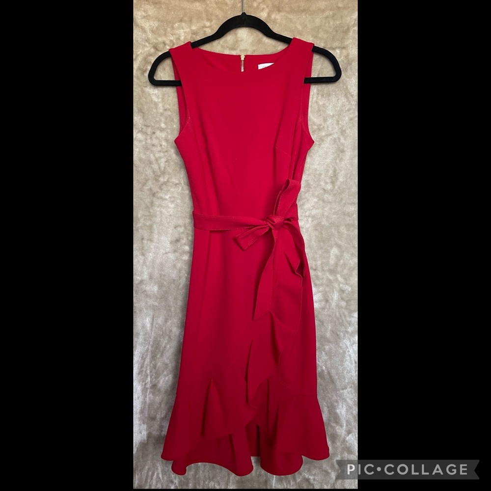 Red formal dress.